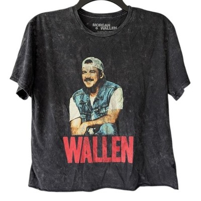 Morgan Wallen Shirt Large Black Stone Wash Graphic Tee Cropped Country Music L