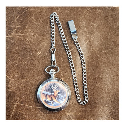 Westminster Deer Hunting Full Hunter Pocket Watch Silver Tone, Chain, Polished