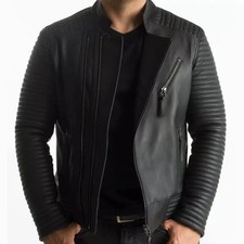 Men's New 100 Genuine Lambskin Handmade Black Quilted Biker Motorcycle Jacket