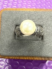     Sterling Silver Faux Pearl, Marcasite Pave-Fashion Rg Sz 8 1 