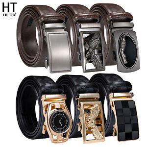 Hi-Tie Men Dress Black Leather Ratchet Belt With Automatic Buckle Gift Box. Hi-Tie Men Dress Black Leather Ratchet Belt With Automatic Buckle Gift Box.