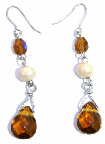 Boucles D'oreilles Vintage Grappe De Raisin - Pendantes, Perles Grises, Fermoir Clous