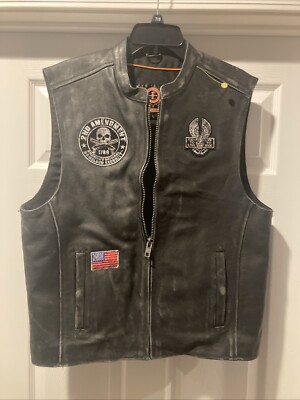 True Element Leather Motorcycle Vest Adult L Large USA Flag Ride To Live Patches