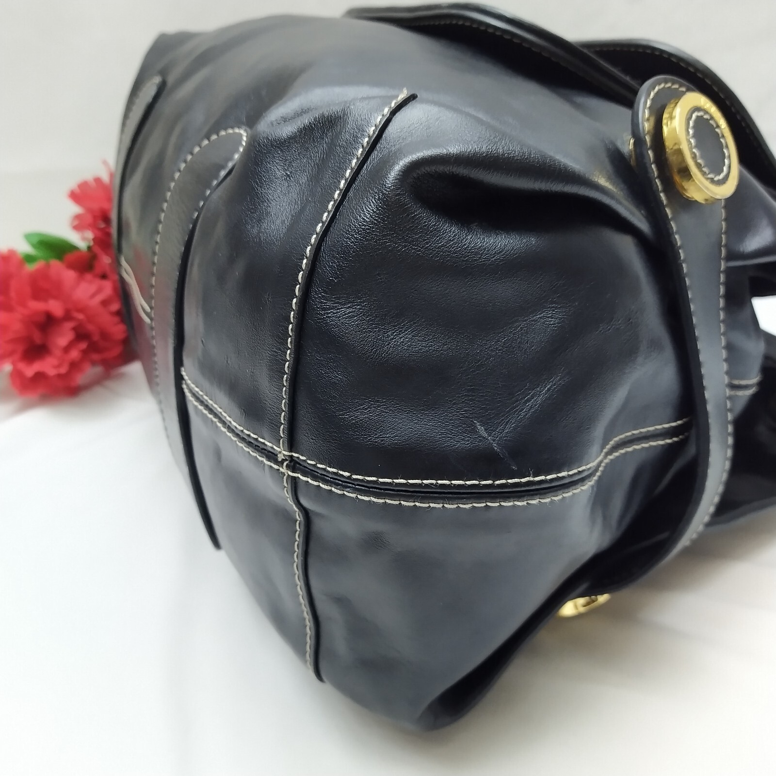 Loewe Black Leather Drawstring Pockets Double Han… - image 14