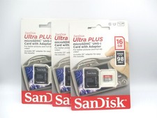 Sandisk Ultra PLUS 16GB microSDHC UHS-1 Card with Adapter - Lot of 3