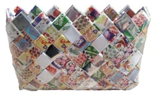 Nahui Ollin Dum Dum Themed Candy Wrapper Style Woven Clutch Purse EUC 