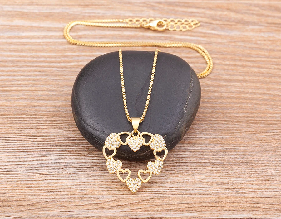 Women's Fashion Jewelry Cubic Zircon Gold Heart Pendant
