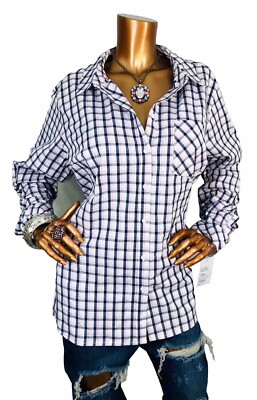 Croft & Barrow 1X Plus Top NWT $38 Stretch Plaid No-Iron Button Up Shirt Long Sl
