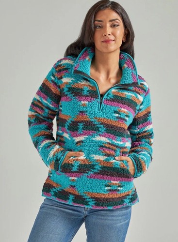 Wrangler Damen Retro Dark Teal Quarter Zip Sherpa Pullover Gr. M.