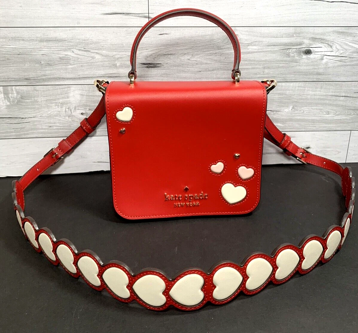 Kate Spade Staci Sweet Heart Square Crossbody Red Multi KA811 New