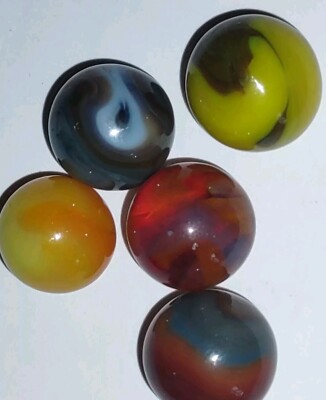 S66- Lot of 5  JABO Classic Marbles - Mixed Runs - U.S.A.  .61''
