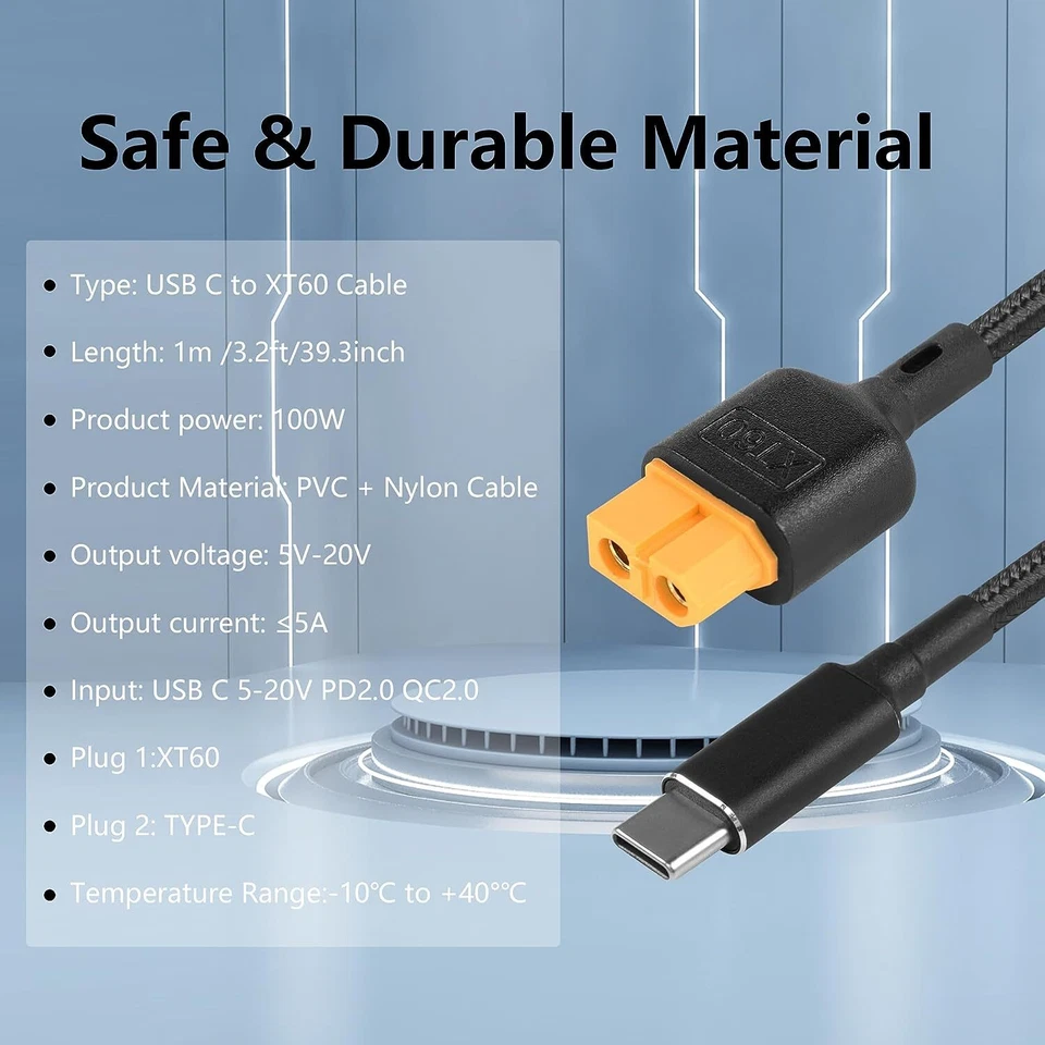 PD USB C to XT60 Power Charging Cable Adapter Cable Solar Drone Energy Storage - Image 4 of 4