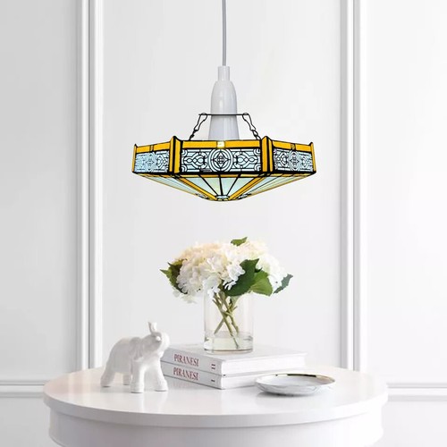 Vintage Tiffany Style Easy Fit Stained Glass Ceiling Pendant Shade UK - Picture 6 of 34