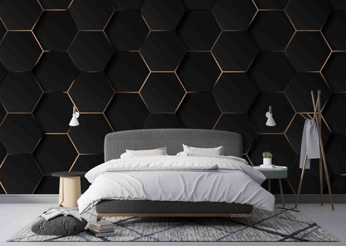 3D Geometric Hexagon Black Self-adhesive Removeable Wallpaper Wall Mural1 1927 - Bild 3 von 11