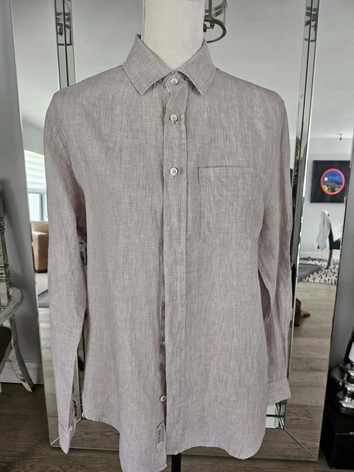 Heritage Luxury Linen Long Sleeve Shirt Sand/Beige/Tan Sz M $168 Retail