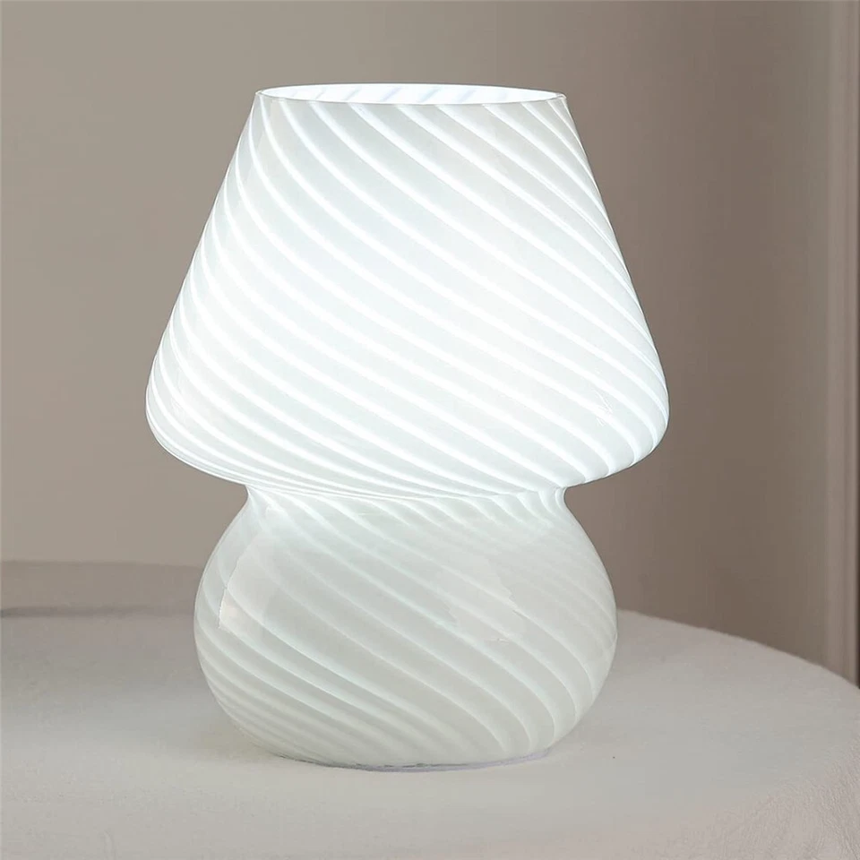 Lámpara de mesa de mesita de noche de cristal a rayas translúcido Murano estilo vintage luz Foto 2 de 4