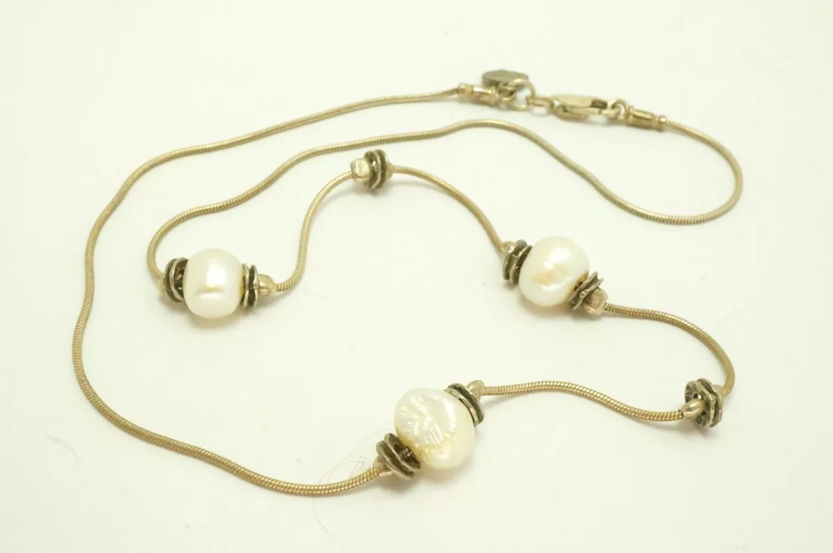 Sterling Silver 925 Pearl Station Necklace 17.5