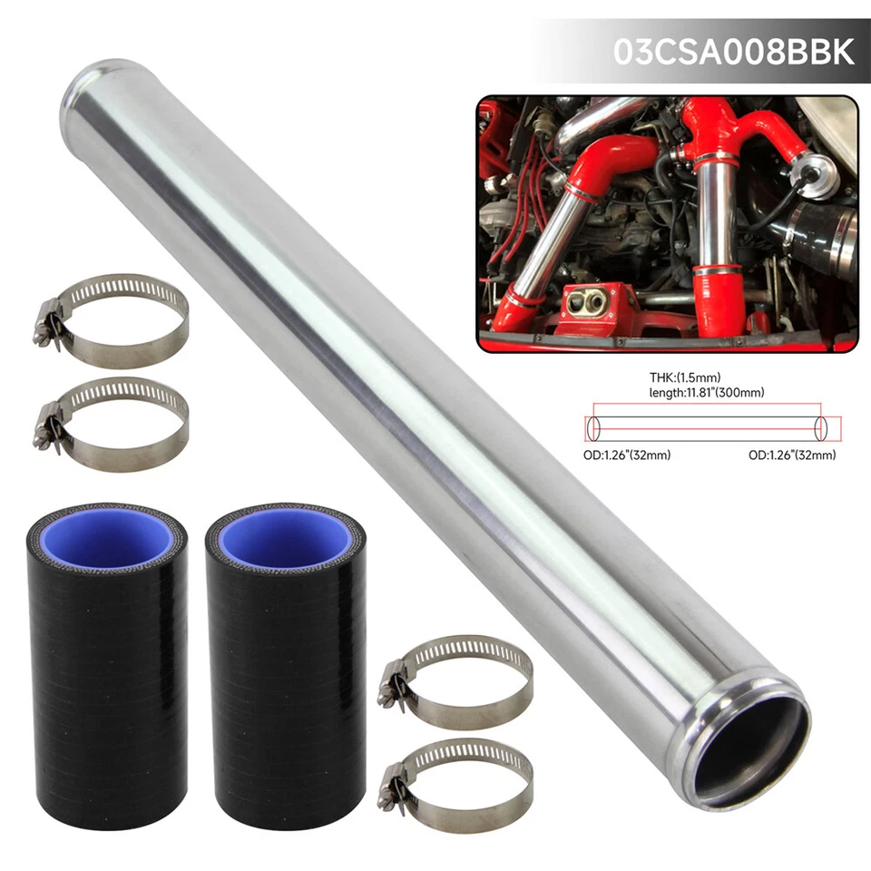 Tubo turbo intercooler de aluminio de 32 mm 1,26" + kits de abrazaderas de manguera de silicona Foto 2 de 4