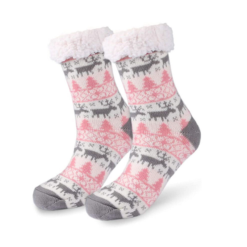 SAOLA Femmes Acrylique Chaussettes Peluche Sherpa Noël Dessin Elk Sol Chaussures