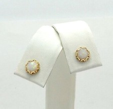 New 14k Gold Round Opal October Birthstone Scalloped Edge Child Stud Earrings