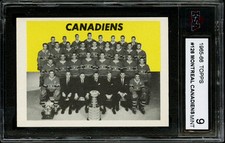 1965-66 TOPPS~#126~MONTREAL CANADIENS TEAM CARD~JACQUES LAPERRIERE~KSA 9 MINT