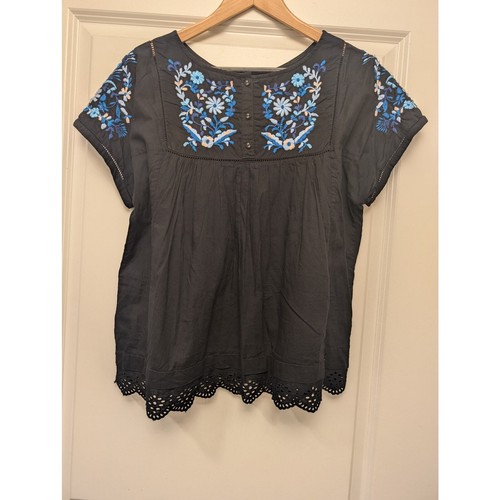 Rebecca Taylor Folk Garden mit Blumenmuster bestickte Öse Bauer Top Größe 8 schwarz - Bild 5 von 6