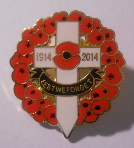 WWI World War One Enameled 100 Year Centenary Pin 1914-1918 Cross Poppy Wreath