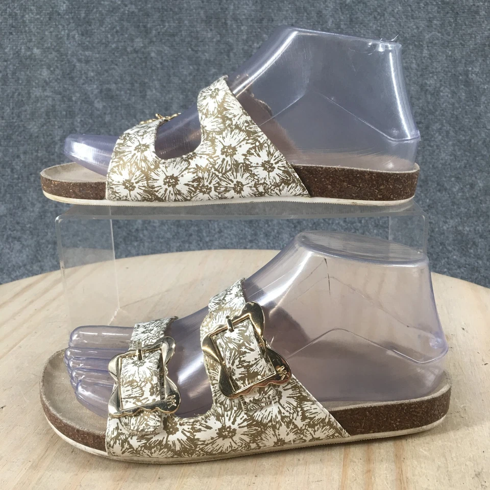 Sandalias Michael Kors Juveniles 4 Doble Hebilla Correa Deslizable Blanco Dorado Planas Sin Cordones Foto 2 de 4