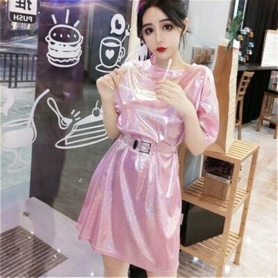 Women Sparkle Glitter T-shirt Dress Top Bling Laser Harajuku Club with Belt Chic | eBay Women Sparkle Glitter T-shirt Dress Top Bling Laser Harajuku Club with Belt Chic | eBay