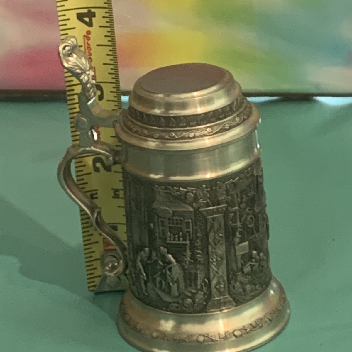 （中古）Bornholmの陶板 Zinn Becker Stuttgart pewter 95% Zinn lidded stein, Germany