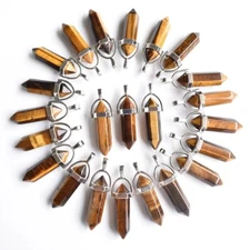 Natural Stone 50pcs Tiger Eye Stone Pendants Hexagonal Pillar Pendulum Necklaces