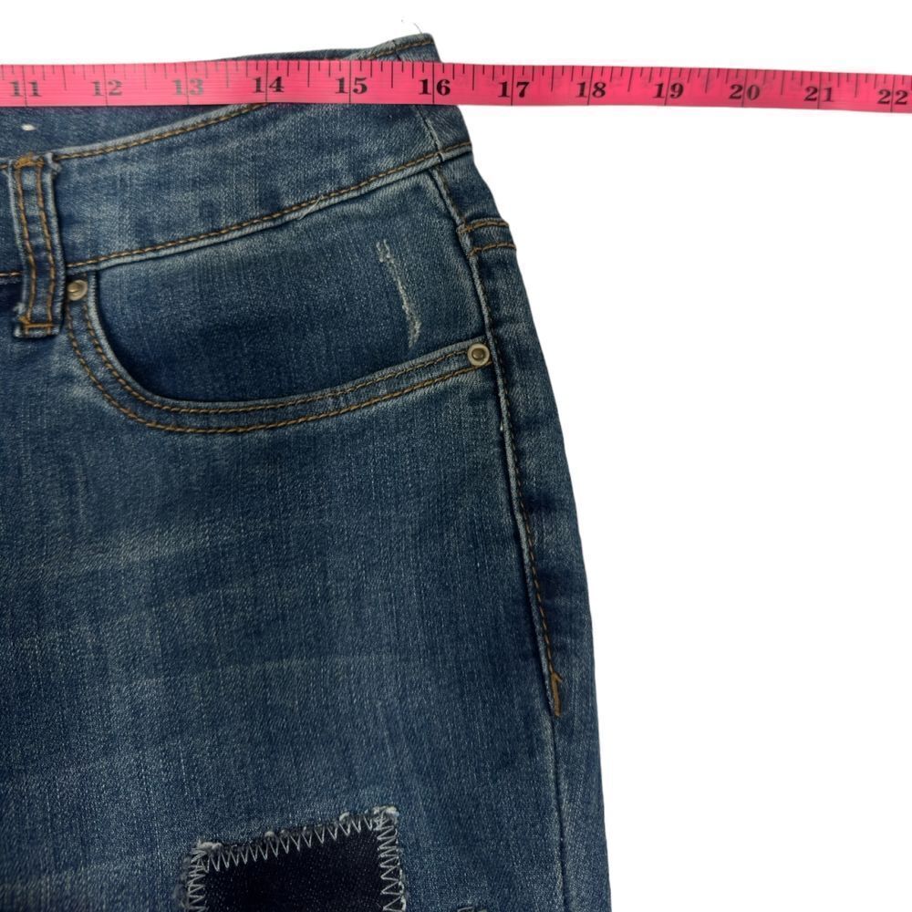 Boho Distressed Denim Patchwork Pull-On Adjustabl… - image 4