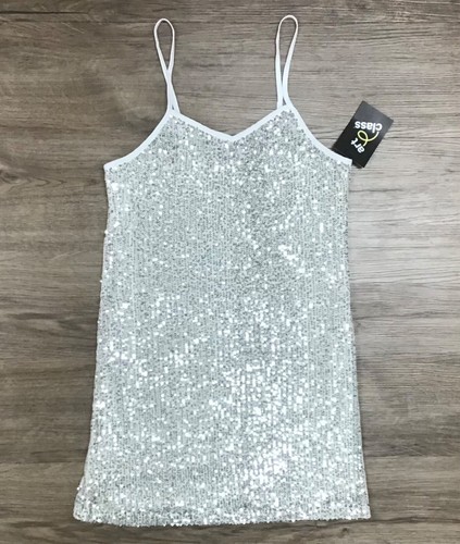 Mädchen Riemen Pailletten Slip Kleid Kunstklasse hellbraun/weiß M L XL XXL *UNVOLLSTÄNDIG*