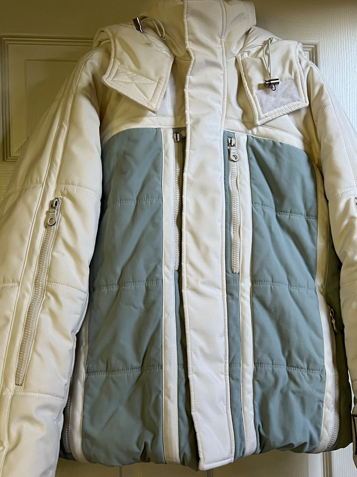 GIACCA CHANEL 01A VINTAGE IDENTIFICAZIONE PUFFER BLU ECRU MUS LOGO CC 40 38