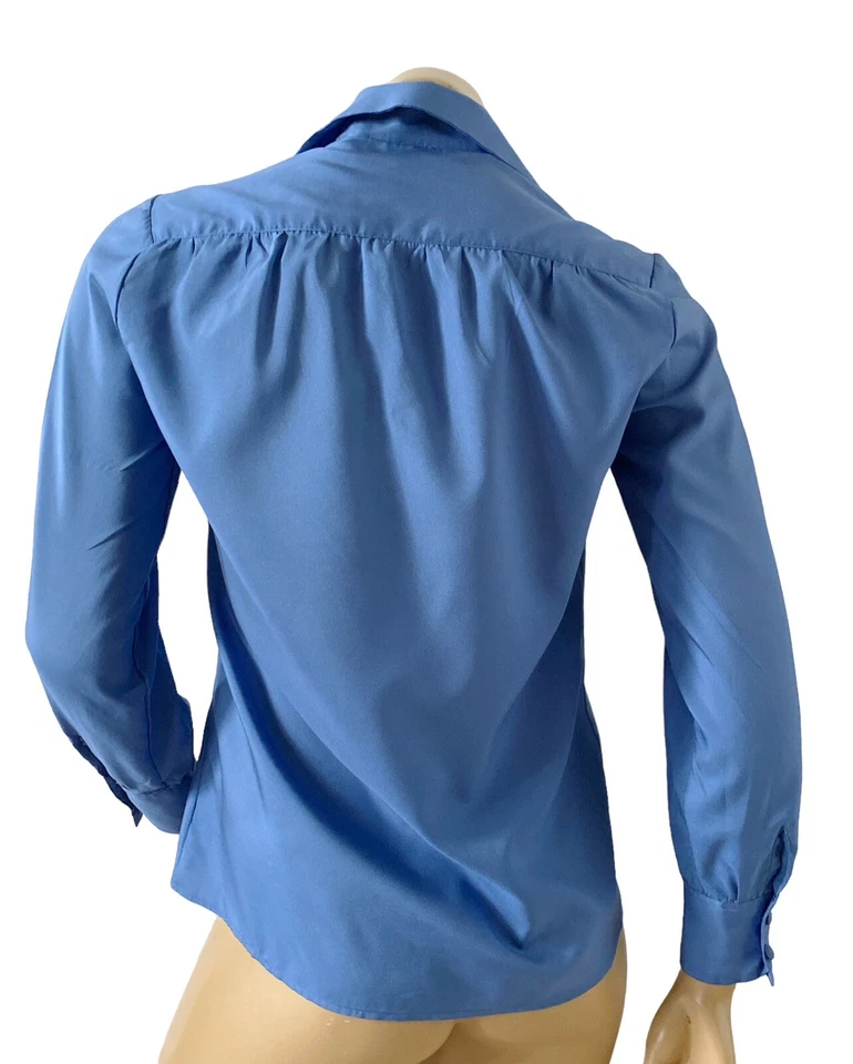 Camisa SPIEGEL Mujer Talla 6 Azul Vintage Manga Larga Botón Cuello Frontal Foto 4 de 4