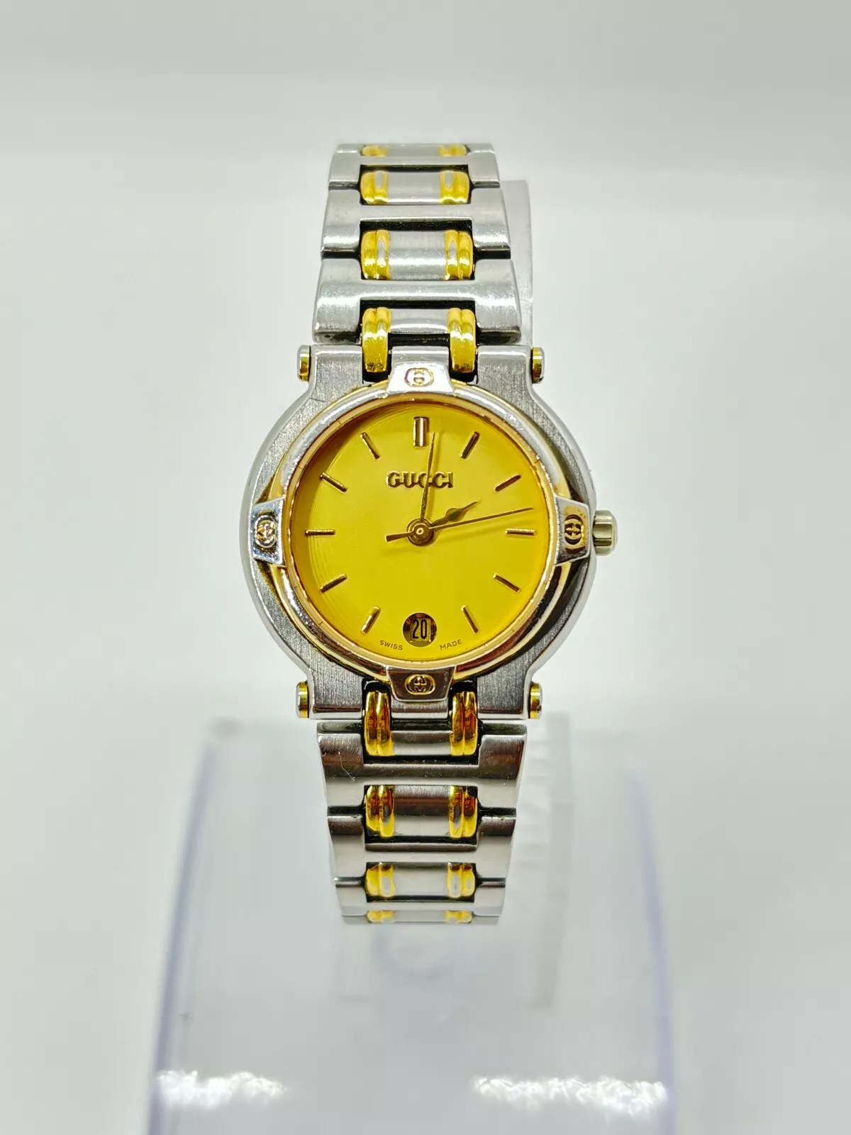 [Exc+5] Montre Gucci 9000L 25mm Quartz Femme Noir Or Argent Occasion Fonctionne F/S
