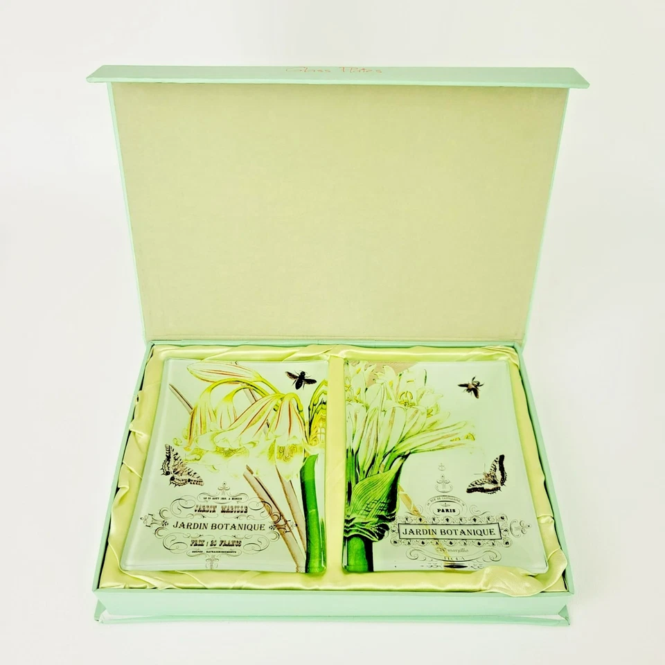 Juego de platos de vidrio botánico 5x7 Studio Z Prima Donna floral polilla abeja decoración de cocina Foto 3 de 4