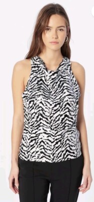 River Island London Black And White Sequin Top size 14 UK