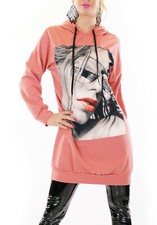 Womens Long Sweatshirt Hooded Cotton Drawstring Print Fashion New 2225.