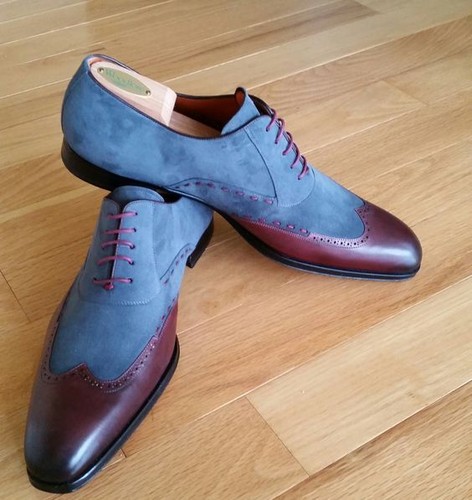 Handmade Men two tone wing tip shoes 