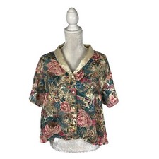 Victoria's Secret Gold Label Pajama Top Button Up Floral Cottagecore Semisheer L