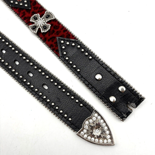 Nocona N3498864 Red Velvet Leopard Print Studded Rhinestone Cross Belt L 36-40 - Picture 11 of 19