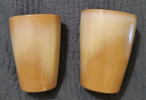 2 vintage Frankoma pottery # 5L Desert Gold Tumblers.  4-3/4" tall x 3.5" rim HD