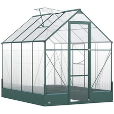 6x8 FT Polycarbonate Greenhouse with Base and Raised Bed, Walk-in Green