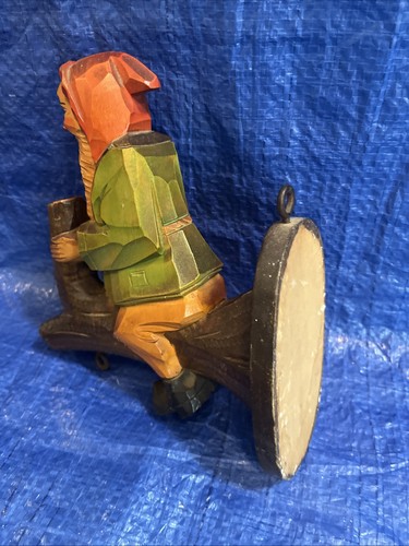 Vintage Black Forrest Troll Gnome Wooden Sculpture HAT RACK Rare Anti Style Or - Picture 6 of 6