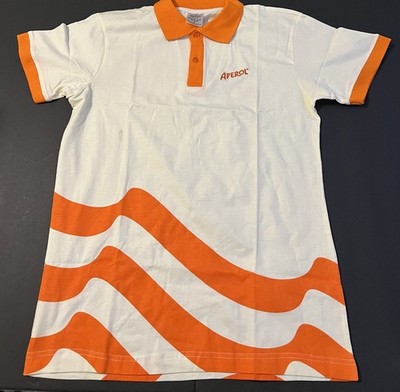 Aperol Men's Polo Shirt White Orange Organic Cotton Medium Graphic #043