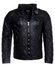 Young & Rich Herren Kunstlederjacke Steppjacke schwarz Slimfit Biker Look Jk-407