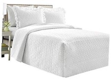 French Country Geo Bedspread Size 3 Piece Set - Quilted Bedding Set King White