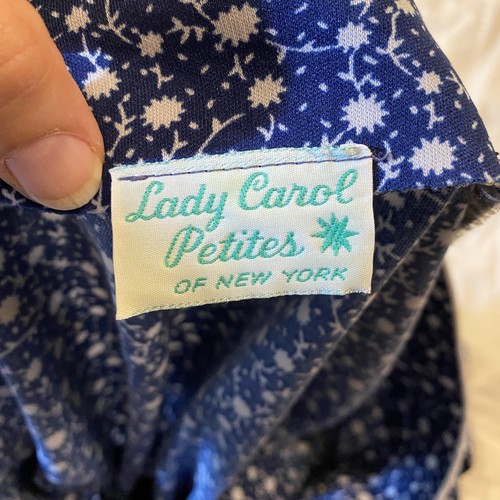 Vtg Lady Carol Dress Womens Small Blue White Floral Long Sleeve Midi 80s - Picture 9 of 10