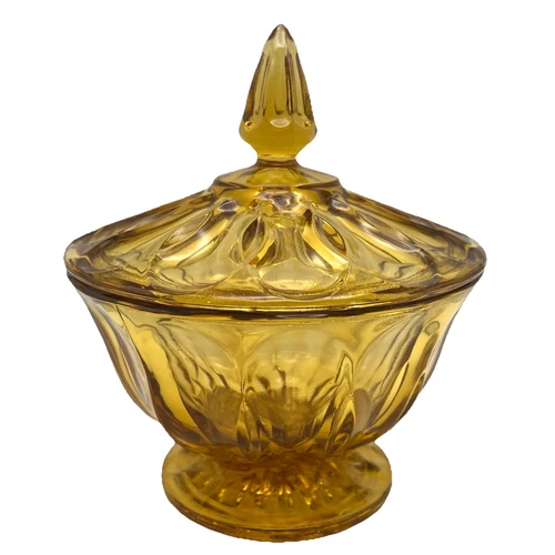 Anchor Hocking Amber Glass Fairfield Vintage Footed Candy Dish With Lid
